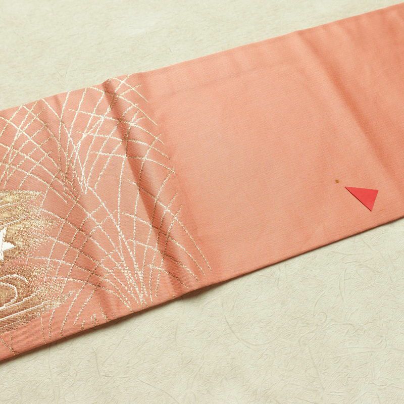 名古屋帯 本金箔 二重織 太鼓柄 正絹 人物・動物柄 名古屋仕立て 箔 金糸 帯 ピンク_画像13