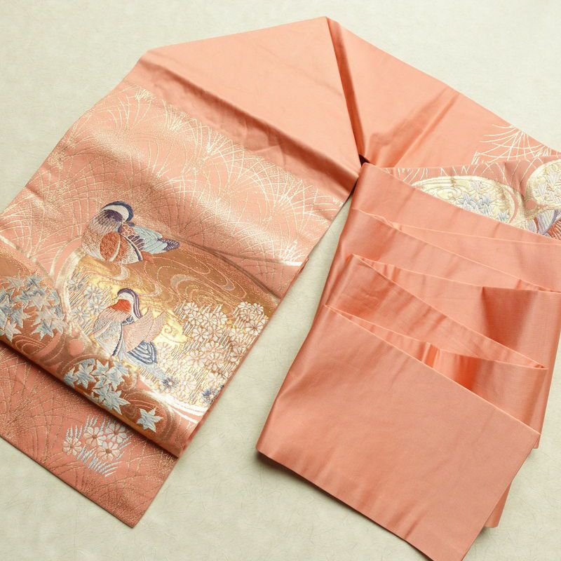 名古屋帯 本金箔 二重織 太鼓柄 正絹 人物・動物柄 名古屋仕立て 箔 金糸 帯 ピンク_画像18