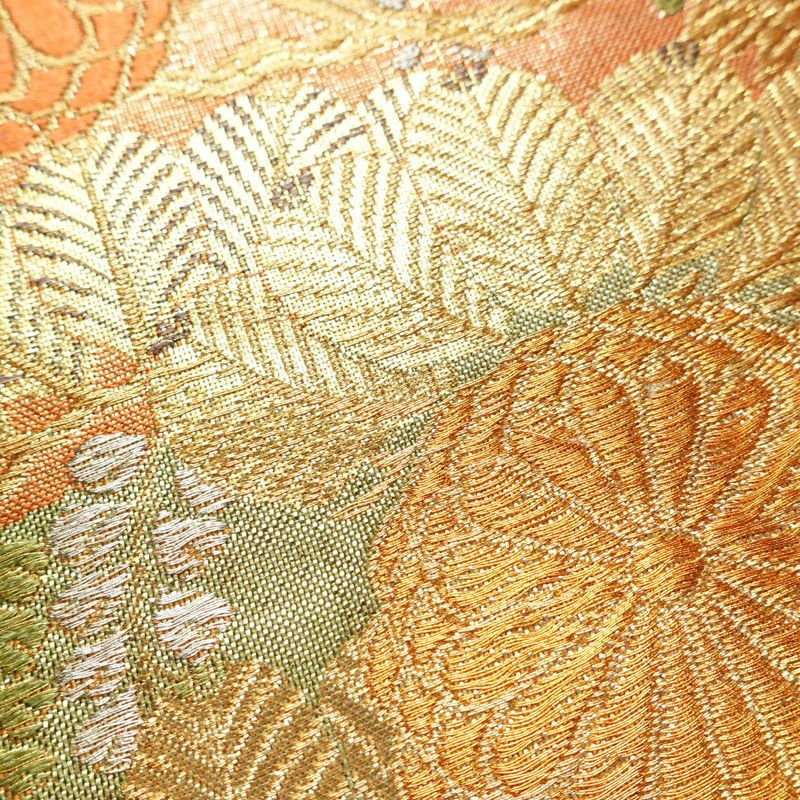 袋帯 六通柄 フォーマル用 正絹 木の葉・植物柄 箔 金糸 帯 金・銀_画像4