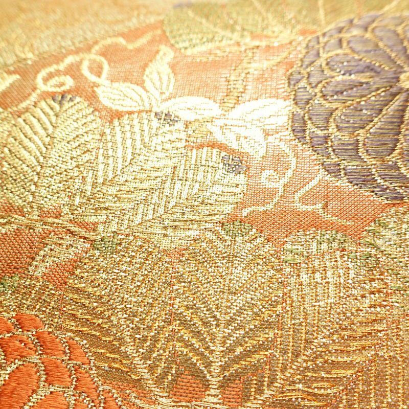 袋帯 六通柄 フォーマル用 正絹 木の葉・植物柄 箔 金糸 帯 金・銀_画像5