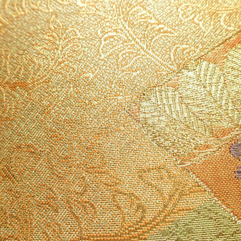 袋帯 六通柄 フォーマル用 正絹 木の葉・植物柄 箔 金糸 帯 金・銀_画像6