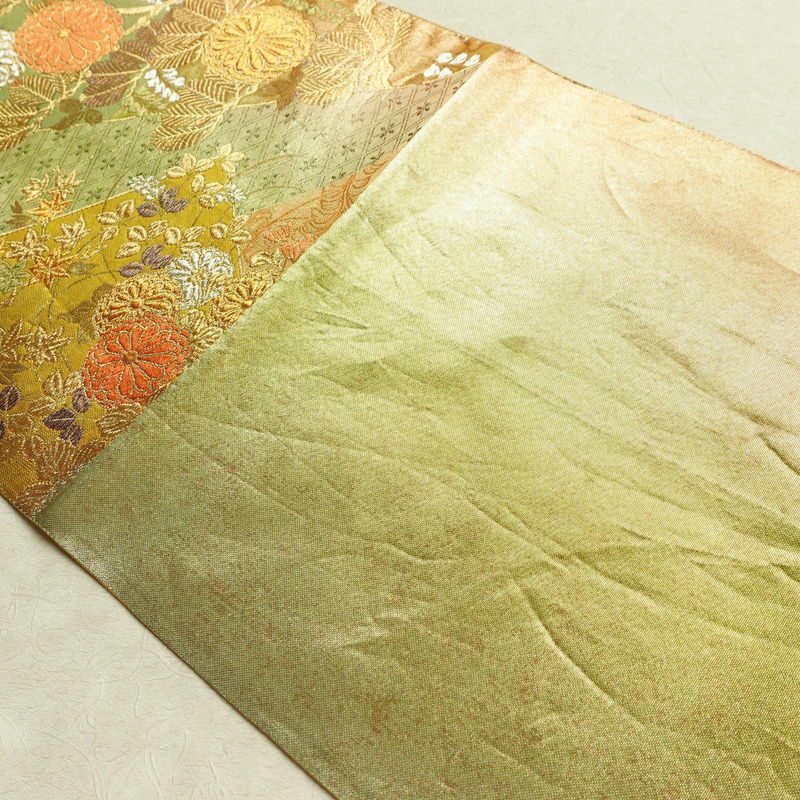 袋帯 六通柄 フォーマル用 正絹 木の葉・植物柄 箔 金糸 帯 金・銀_画像17