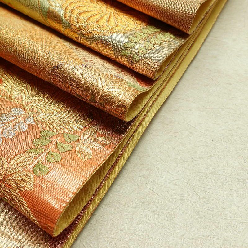 袋帯 六通柄 フォーマル用 正絹 木の葉・植物柄 箔 金糸 帯 金・銀_画像21