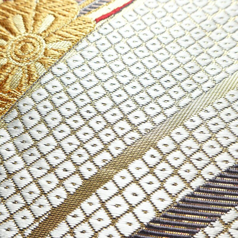 袋帯 六通柄 振袖用 正絹 花柄 箔 金糸 帯 紫・藤色_画像4