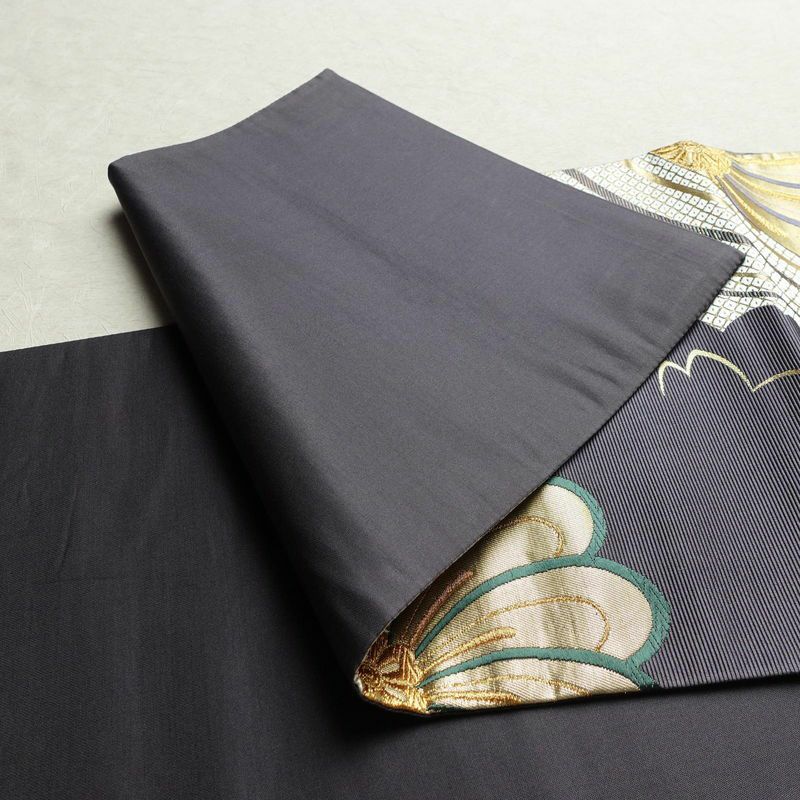 袋帯 六通柄 振袖用 正絹 花柄 箔 金糸 帯 紫・藤色_画像10