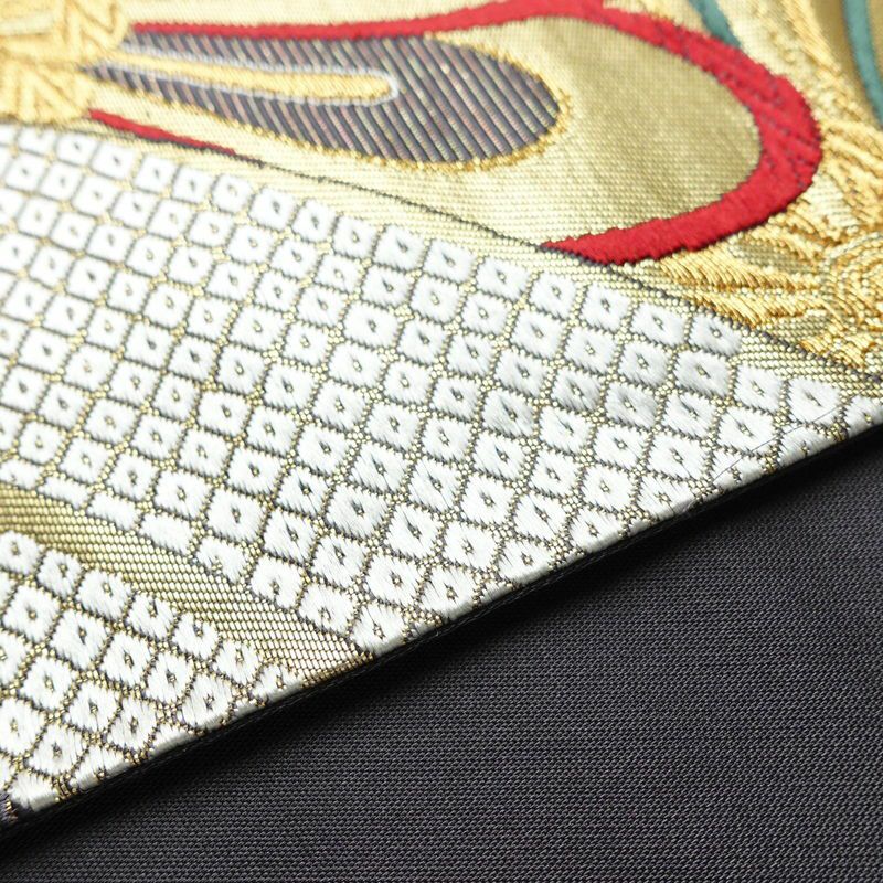 袋帯 六通柄 振袖用 正絹 花柄 箔 金糸 帯 紫・藤色_画像13