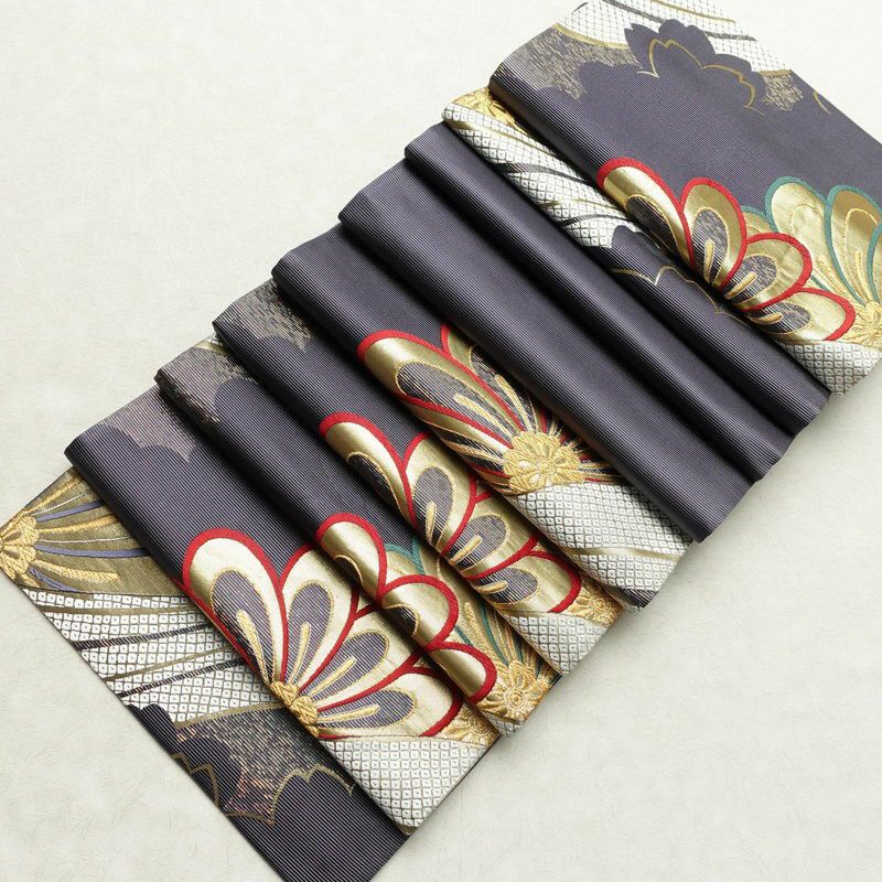 袋帯 六通柄 振袖用 正絹 花柄 箔 金糸 帯 紫・藤色_画像20