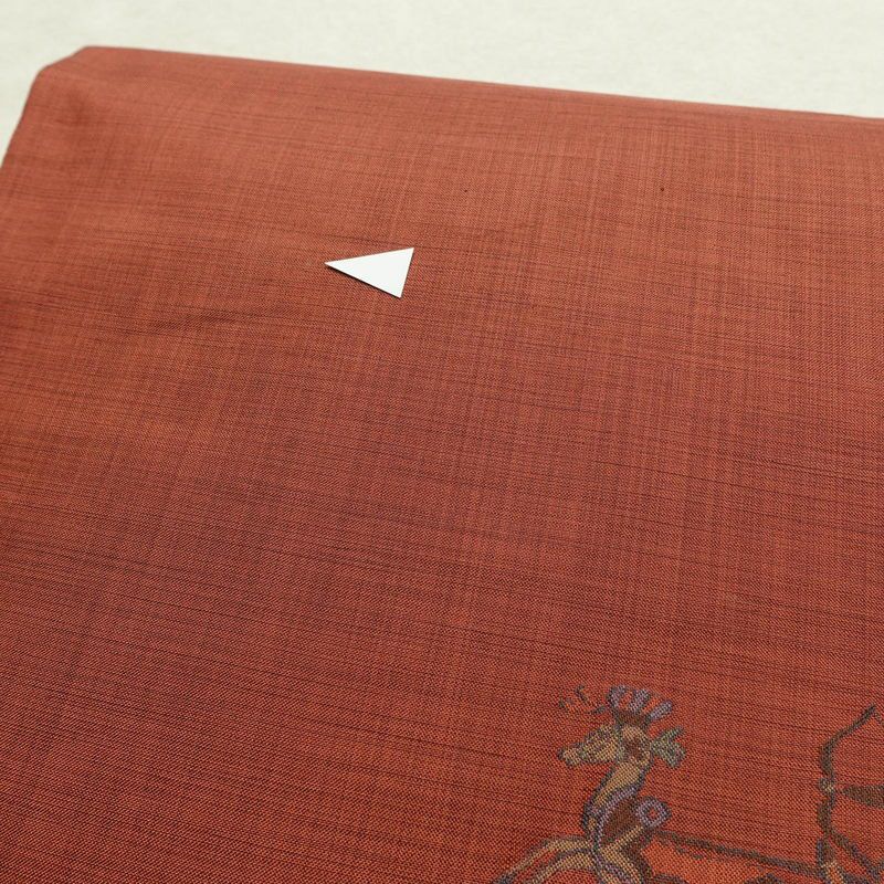袋帯 太鼓柄 一般用 正絹 人物・動物柄 帯 小豆・エンジ_画像6