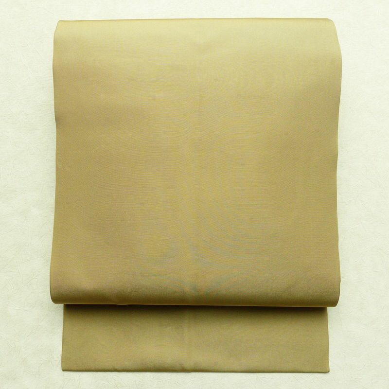 名古屋帯 全通柄 良品 正絹 無地 名古屋仕立て 帯 黄・黄土色_画像1