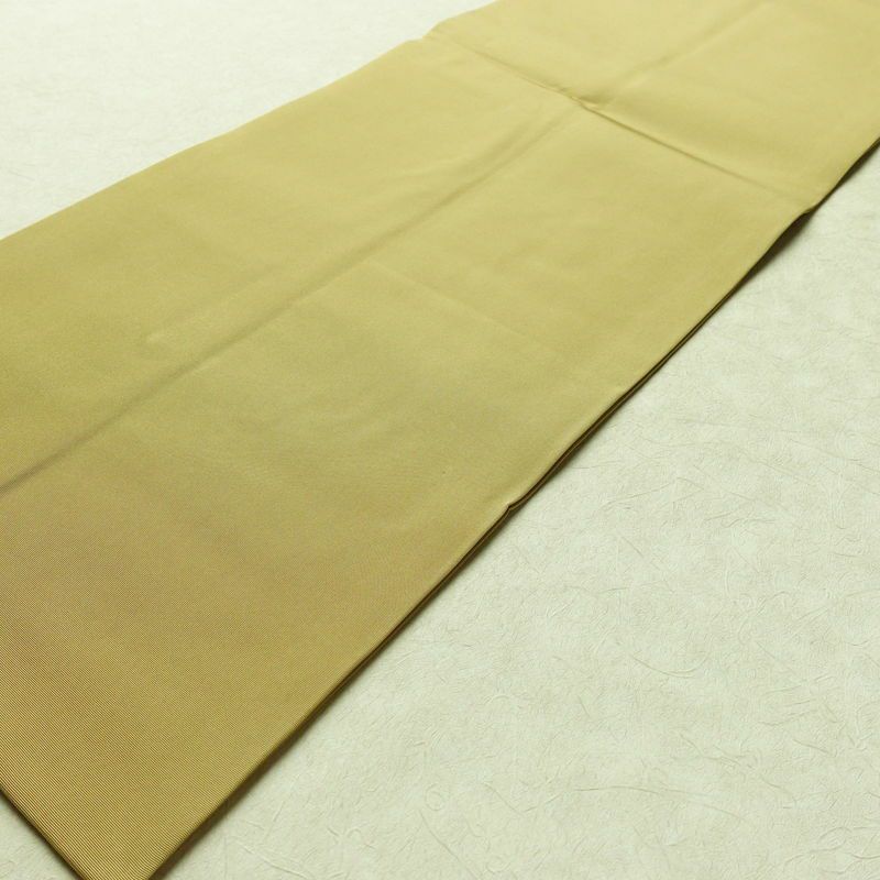 名古屋帯 全通柄 良品 正絹 無地 名古屋仕立て 帯 黄・黄土色_画像6