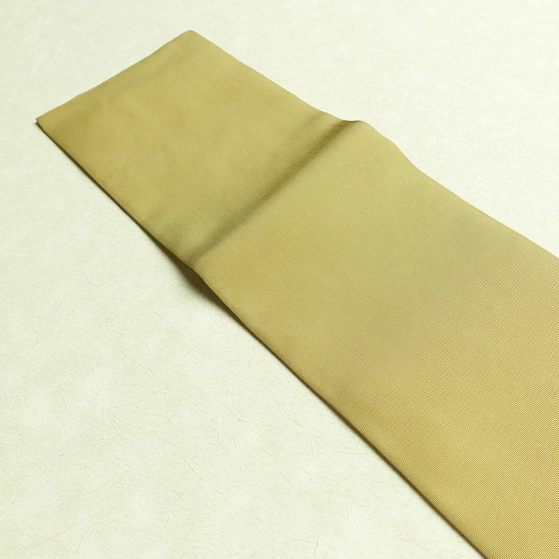 名古屋帯 全通柄 良品 正絹 無地 名古屋仕立て 帯 黄・黄土色_画像13