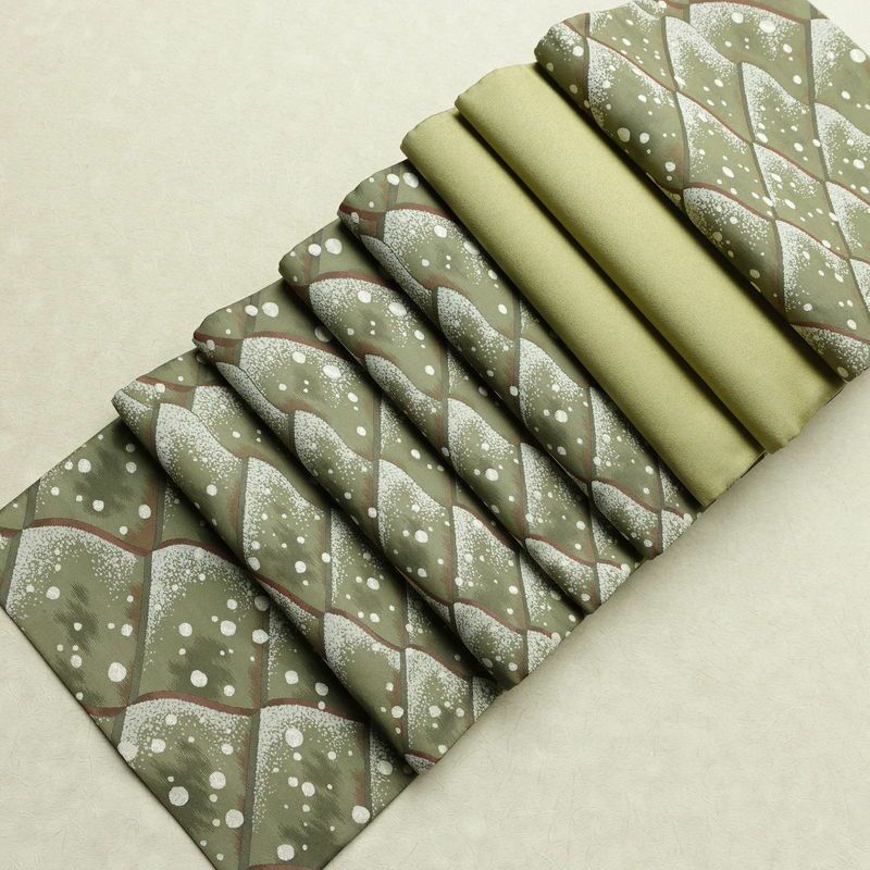 袋帯 六通柄 美品 フォーマル用 正絹 古典柄 銀糸 帯 緑・うぐいす色_画像17