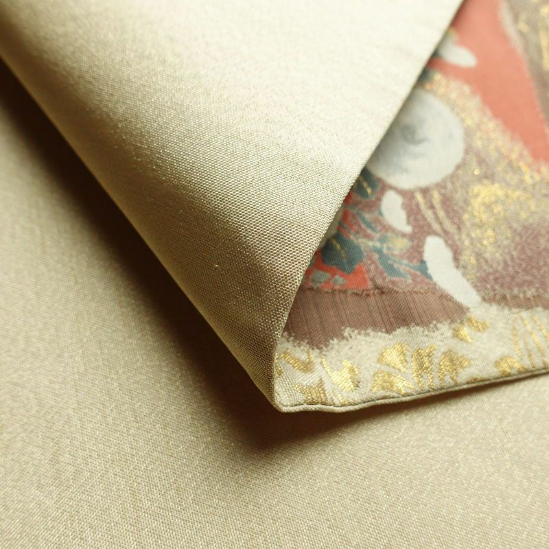 袋帯 四季色紙文 六通柄 フォーマル用 正絹 花柄 箔 金糸 帯 ベージュ_画像10
