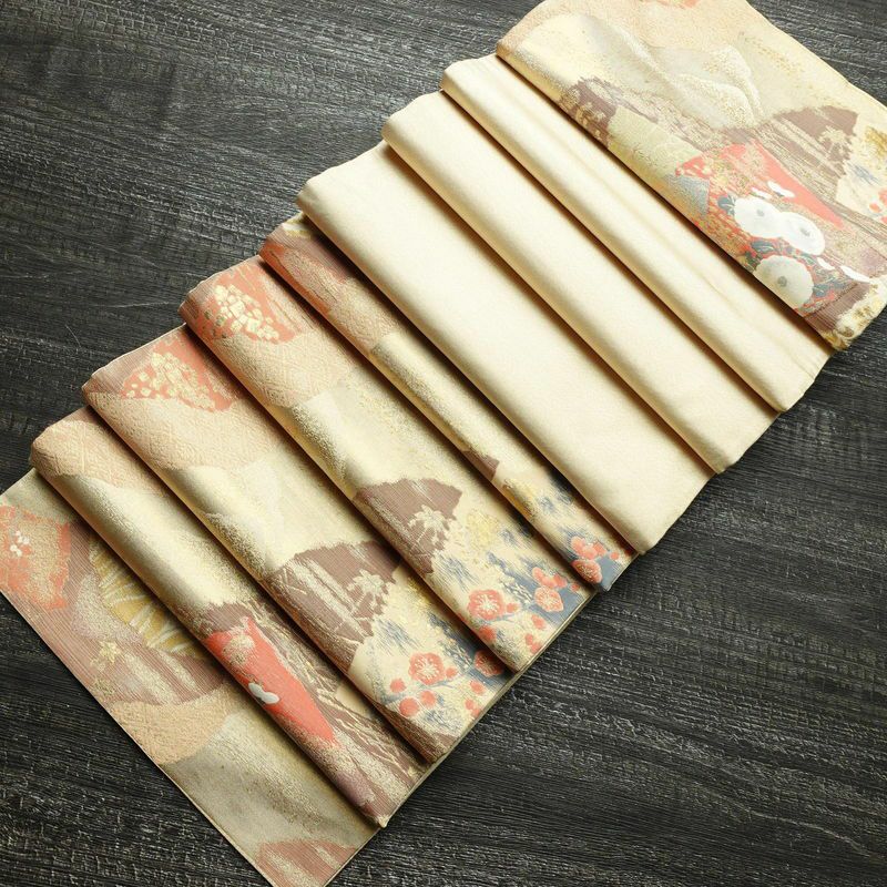 袋帯 四季色紙文 六通柄 フォーマル用 正絹 花柄 箔 金糸 帯 ベージュ_画像18