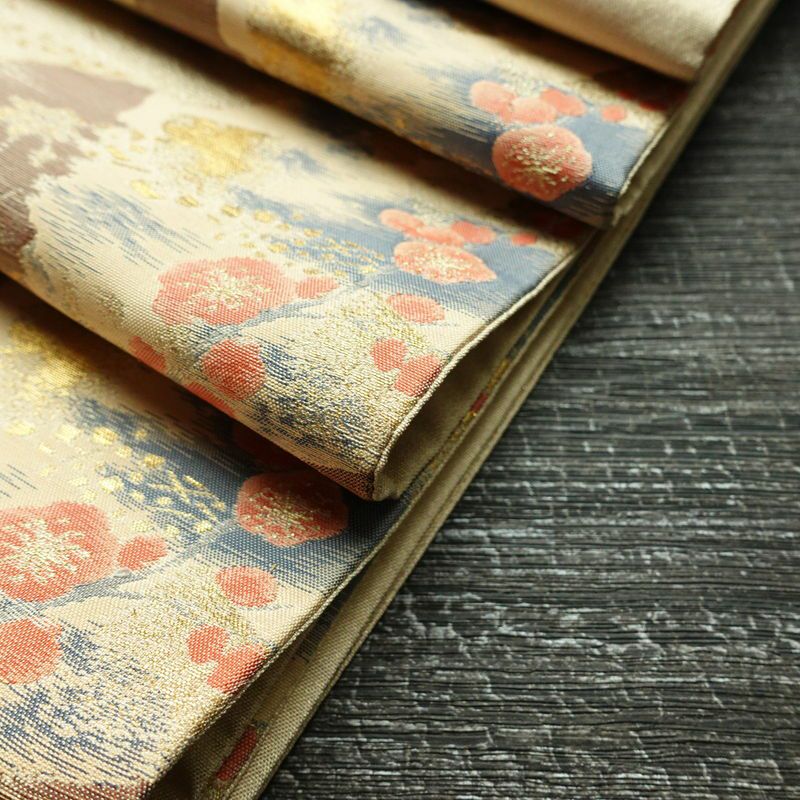 袋帯 四季色紙文 六通柄 フォーマル用 正絹 花柄 箔 金糸 帯 ベージュ_画像20