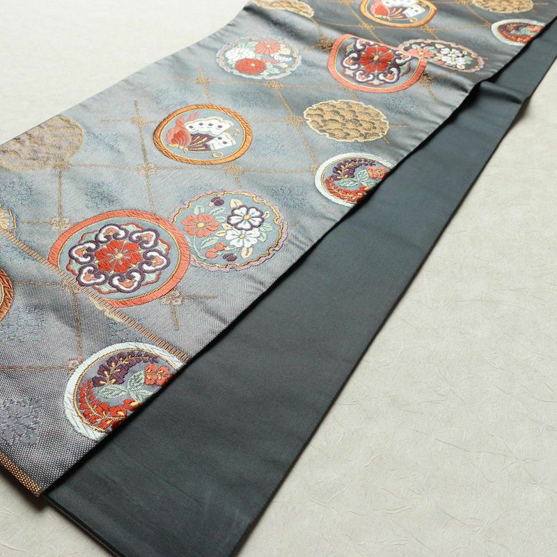 袋帯 六通柄 良品 フォーマル用 正絹 古典柄 箔 金糸 帯 紫・藤色_画像8