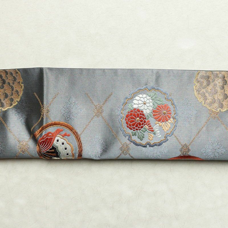 袋帯 六通柄 良品 フォーマル用 正絹 古典柄 箔 金糸 帯 紫・藤色_画像14