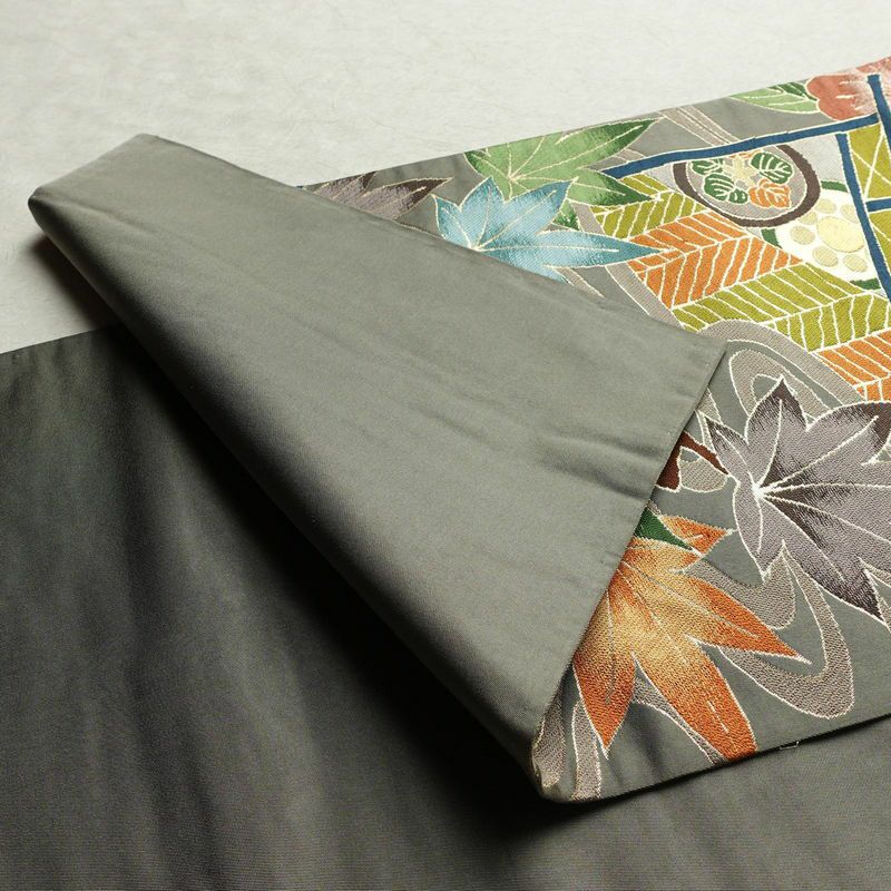 袋帯 六通柄 フォーマル用 正絹 花柄 金糸 帯 紅葉 グレー_画像8