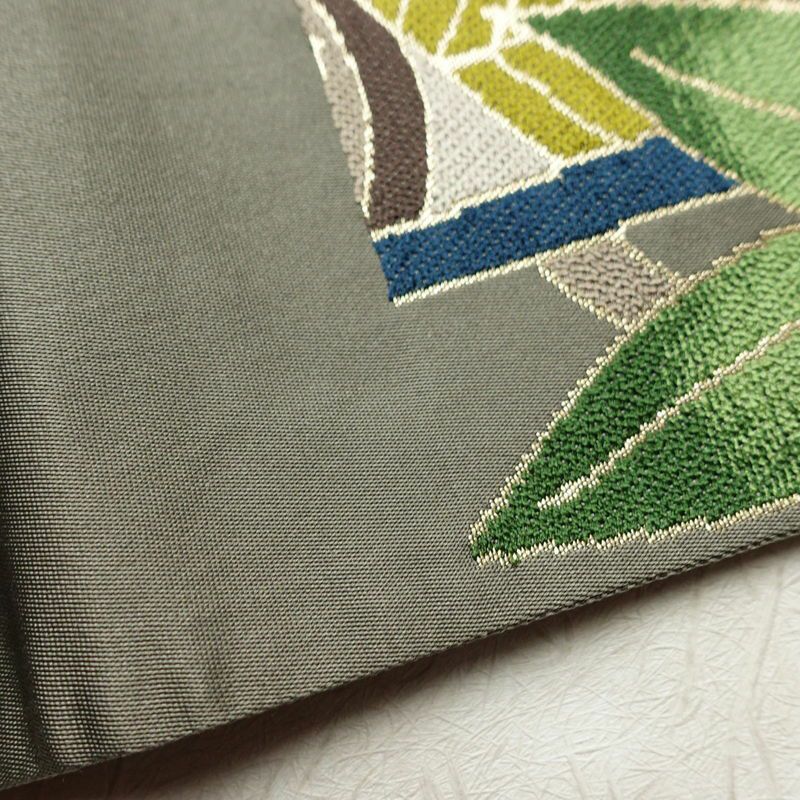 袋帯 六通柄 フォーマル用 正絹 花柄 金糸 帯 紅葉 グレー_画像15