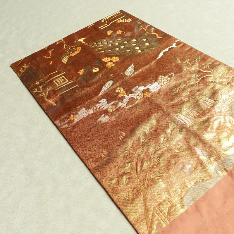 袋帯 ブルボン懐古 純金箔 手織二重箔 六通柄 フォーマル用 正絹 風景柄 箔 金糸 帯 ピンク サーモンピンク_画像19