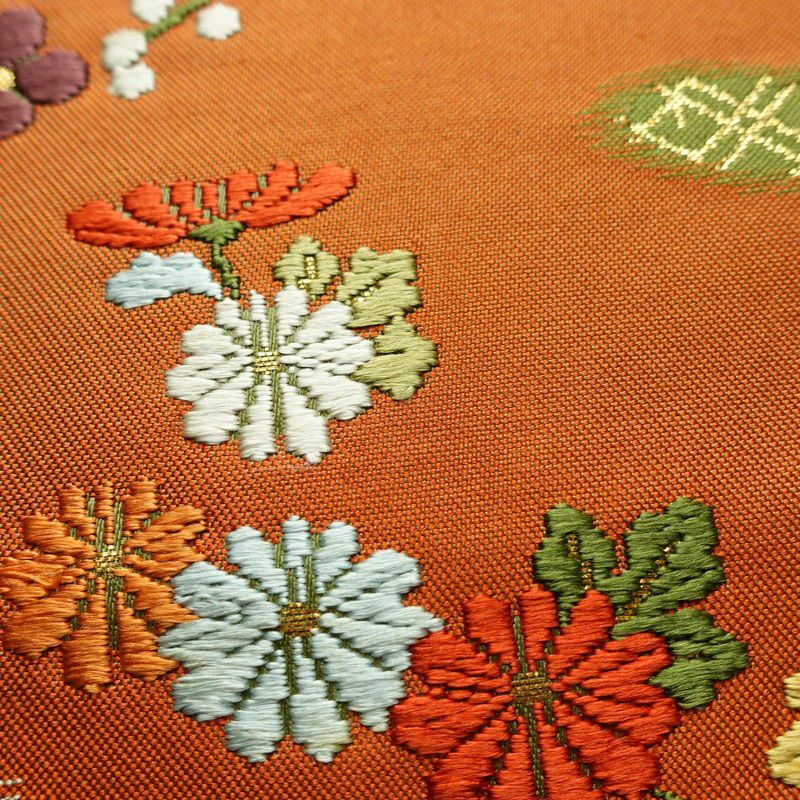 袋帯 六通柄 フォーマル用 正絹 花柄 箔 菊 金糸 帯 黄・黄土色_画像5