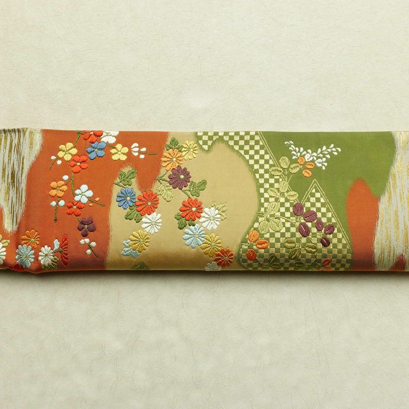 袋帯 六通柄 フォーマル用 正絹 花柄 箔 菊 金糸 帯 黄・黄土色_画像15