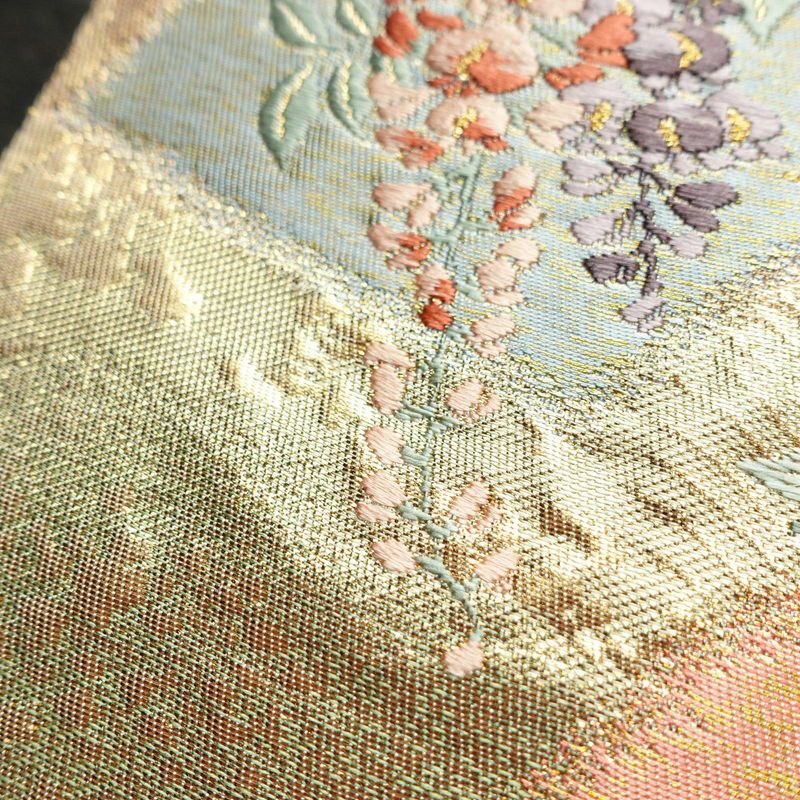 袋帯 六通柄 フォーマル用 正絹 花柄 箔 扇面 金糸 帯 金・銀_画像6