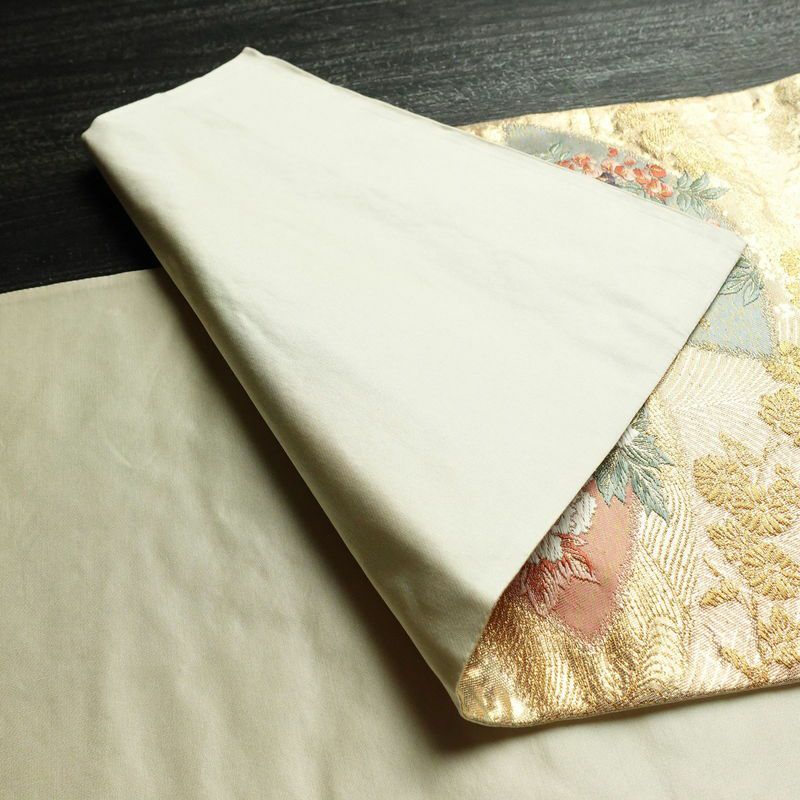 袋帯 六通柄 フォーマル用 正絹 花柄 箔 扇面 金糸 帯 金・銀_画像9