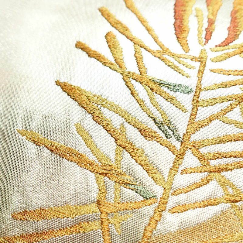 名古屋帯 太鼓柄 正絹 木の葉・植物柄 名古屋仕立て 箔 帯 金・銀_画像4