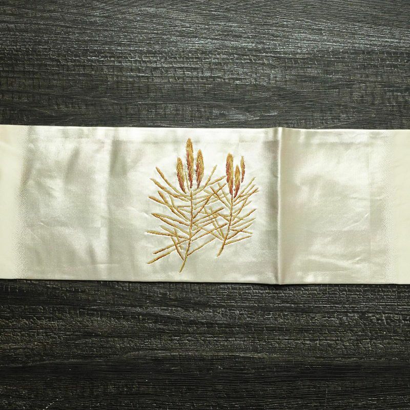 名古屋帯 太鼓柄 正絹 木の葉・植物柄 名古屋仕立て 箔 帯 金・銀_画像13