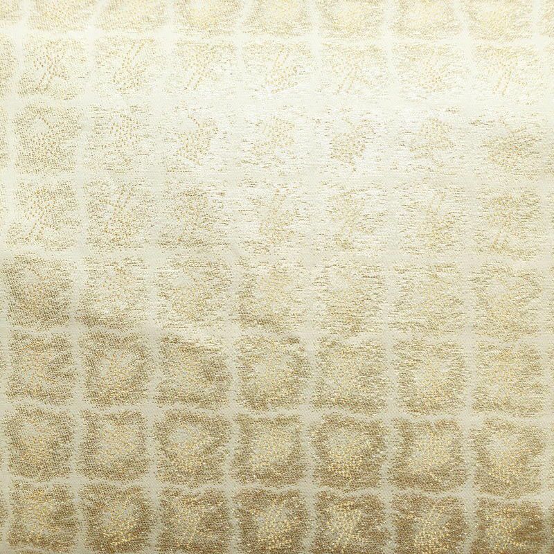 名古屋帯 六通柄 正絹 チェック・格子柄 名古屋仕立て 箔 帯 クリーム_画像2