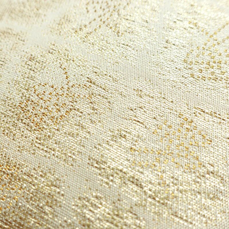 名古屋帯 六通柄 正絹 チェック・格子柄 名古屋仕立て 箔 帯 クリーム_画像6