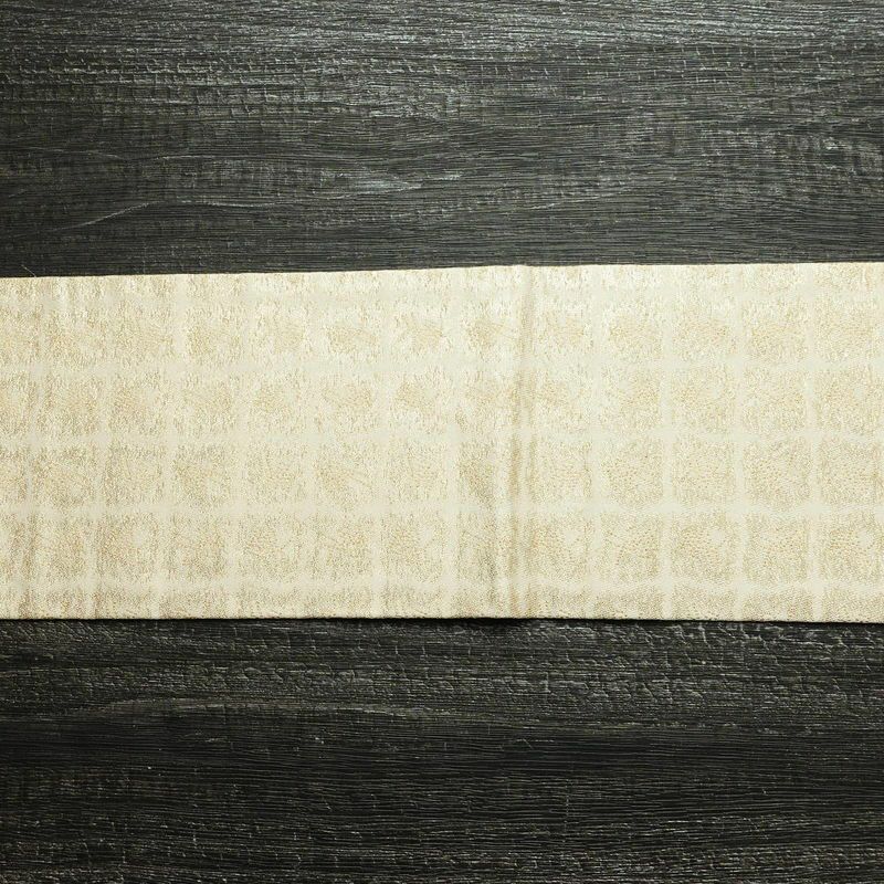 名古屋帯 六通柄 正絹 チェック・格子柄 名古屋仕立て 箔 帯 クリーム_画像13