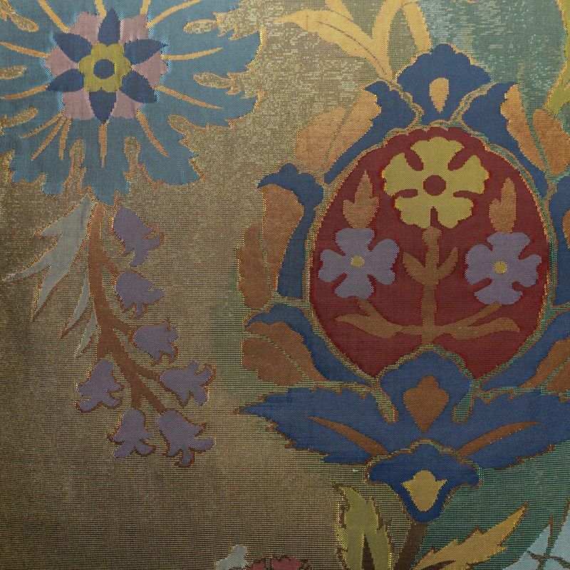 袋帯 六通柄 フォーマル用 正絹 花柄 箔 帯 黄・黄土色_画像2