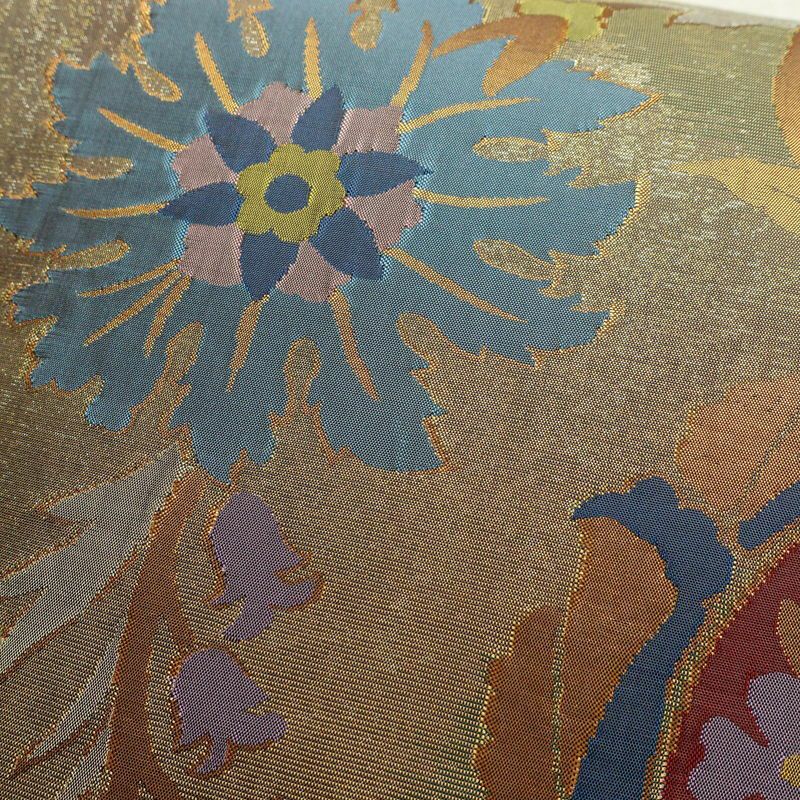 袋帯 六通柄 フォーマル用 正絹 花柄 箔 帯 黄・黄土色_画像5