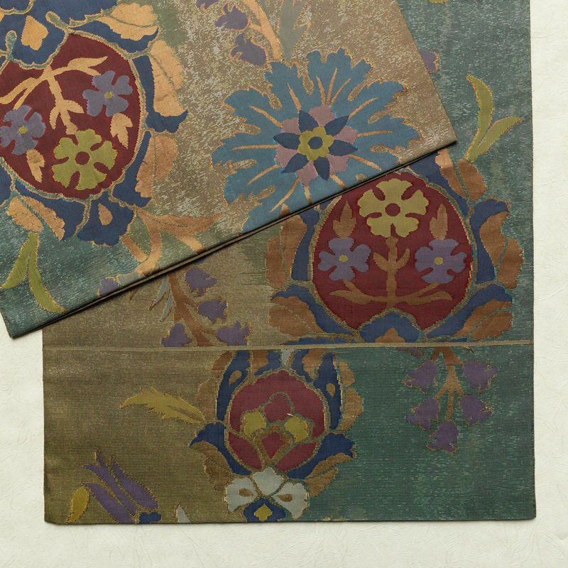 袋帯 六通柄 フォーマル用 正絹 花柄 箔 帯 黄・黄土色_画像13
