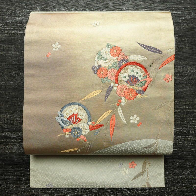 名古屋帯 六通柄 良品 正絹 人物・動物柄 名古屋仕立て 金糸 帯  