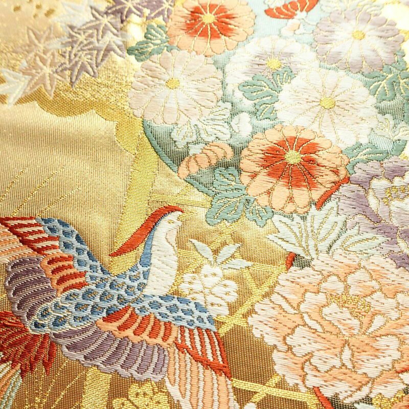 袋帯 本金箔九百錦 献上彩花輪 六通柄 フォーマル用 正絹 古典柄 箔 金糸 帯 金・銀_画像3