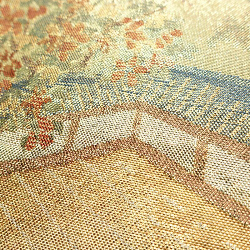 袋帯 六通柄 フォーマル用 正絹 風景柄 箔 帯 金・銀_画像6