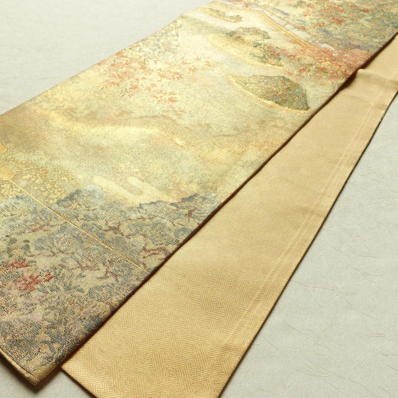 袋帯 六通柄 フォーマル用 正絹 風景柄 箔 帯 金・銀_画像8