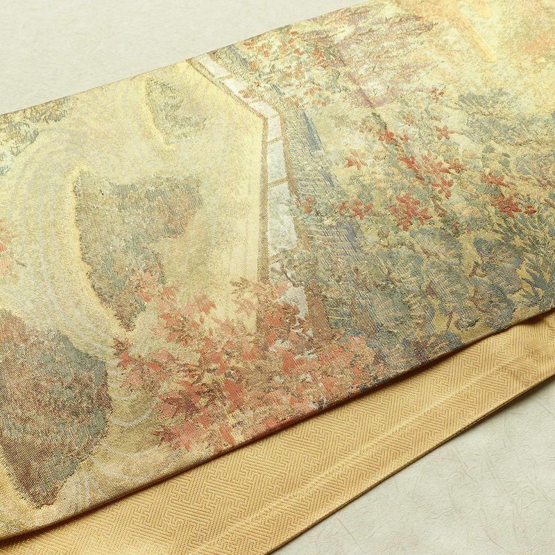 袋帯 六通柄 フォーマル用 正絹 風景柄 箔 帯 金・銀_画像10