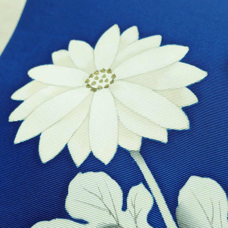 名古屋帯 塩瀬染 太鼓柄 正絹 花柄 名古屋仕立て 帯 青・紺_画像6