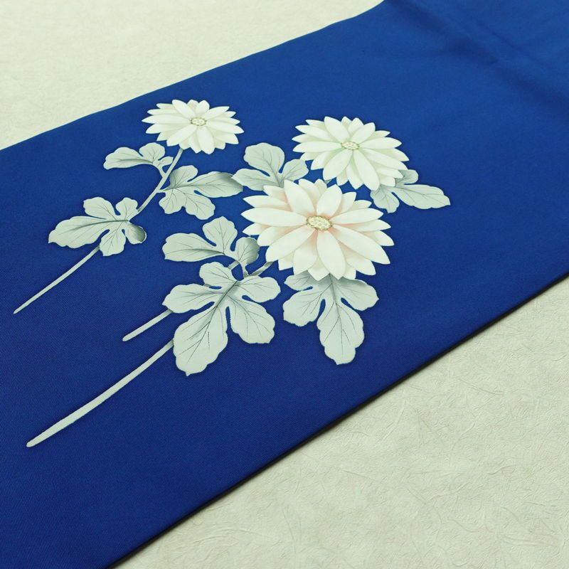 名古屋帯 塩瀬染 太鼓柄 正絹 花柄 名古屋仕立て 帯 青・紺_画像12