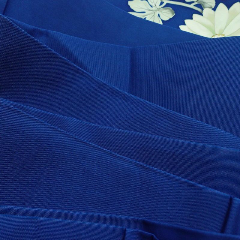 名古屋帯 塩瀬染 太鼓柄 正絹 花柄 名古屋仕立て 帯 青・紺_画像18