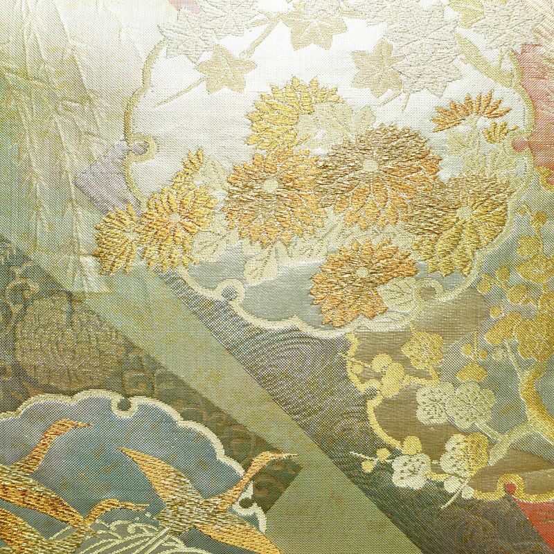 袋帯 六通柄 良品 フォーマル用 正絹 古典柄 箔 金糸 帯 緑・うぐいす色_画像2