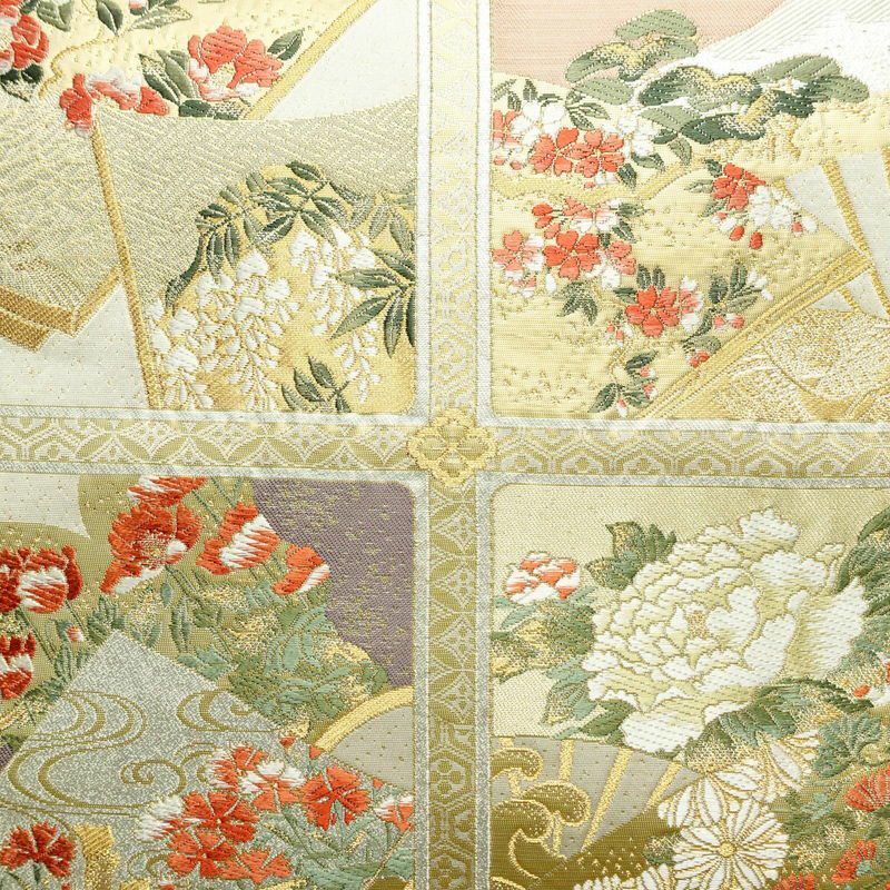 袋帯 純金箔 六通柄 良品 フォーマル用 正絹 箔 金糸 帯 クリーム_画像2