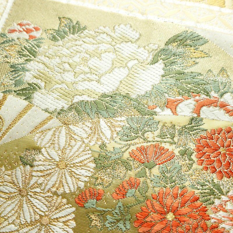 袋帯 純金箔 六通柄 良品 フォーマル用 正絹 箔 金糸 帯 クリーム_画像3