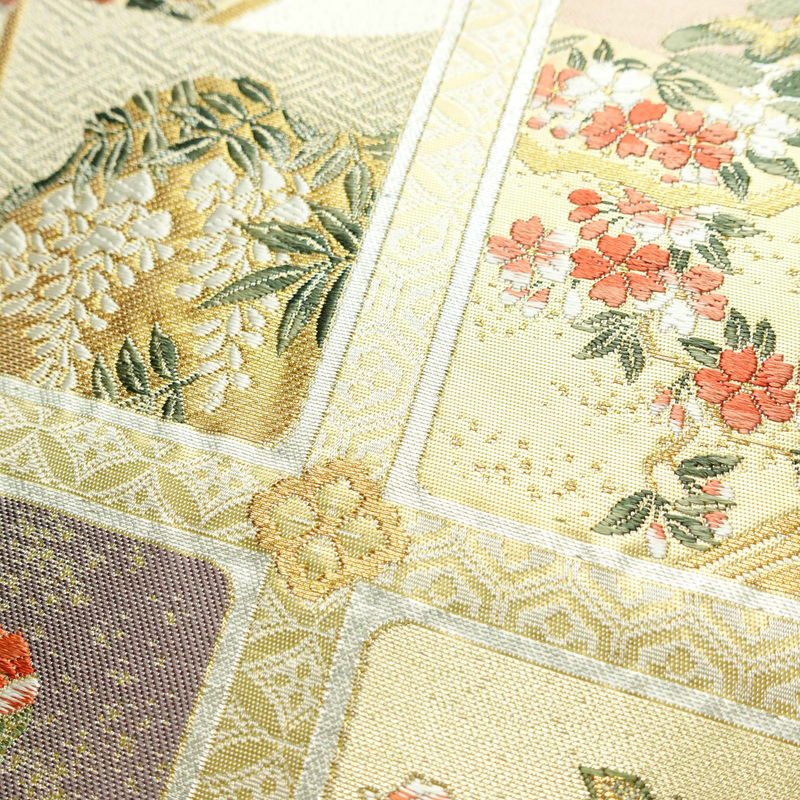 袋帯 純金箔 六通柄 良品 フォーマル用 正絹 箔 金糸 帯 クリーム_画像5