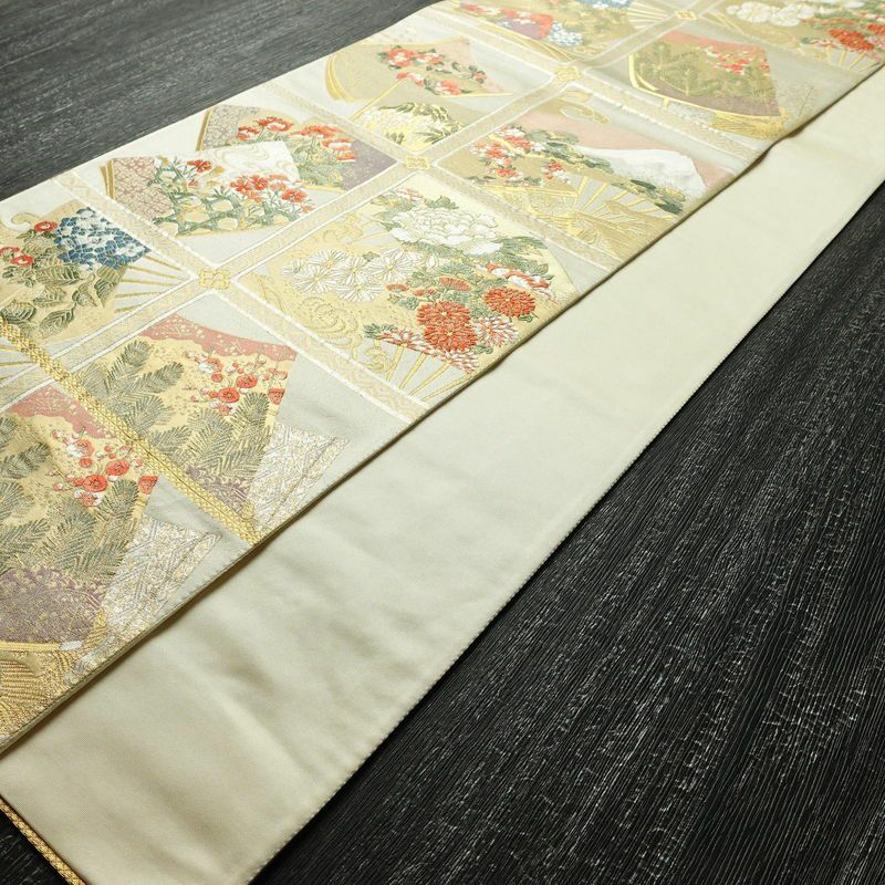 袋帯 純金箔 六通柄 良品 フォーマル用 正絹 箔 金糸 帯 クリーム_画像8
