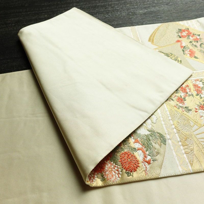 袋帯 純金箔 六通柄 良品 フォーマル用 正絹 箔 金糸 帯 クリーム_画像9